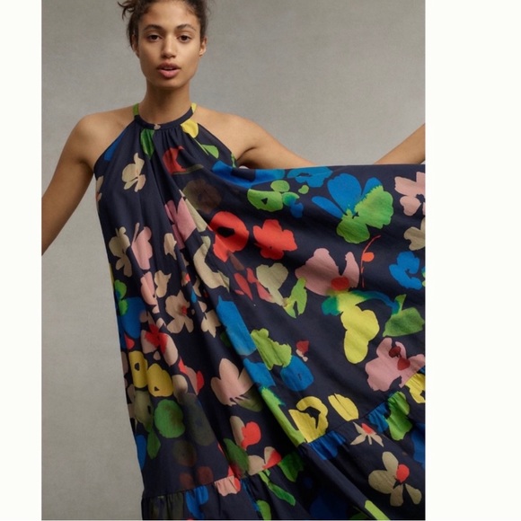 Anthropologie WHIT TWO Floral Halter MIDI Dress - Picture 2 of 15